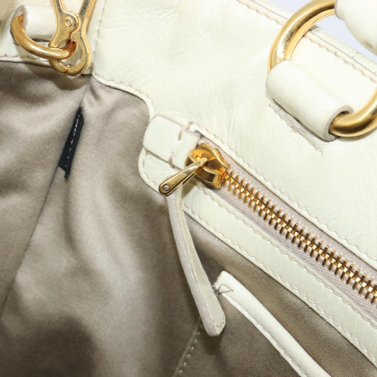 Miu Miu Vitter Shine Hand Bag Leather 2way Beige Gold Tone Auth 199350