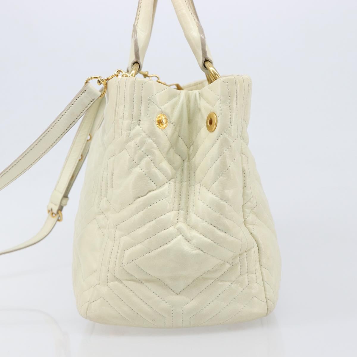 Miu Miu Vitter Shine Hand Bag Leather 2way Beige Gold Tone Auth 199350