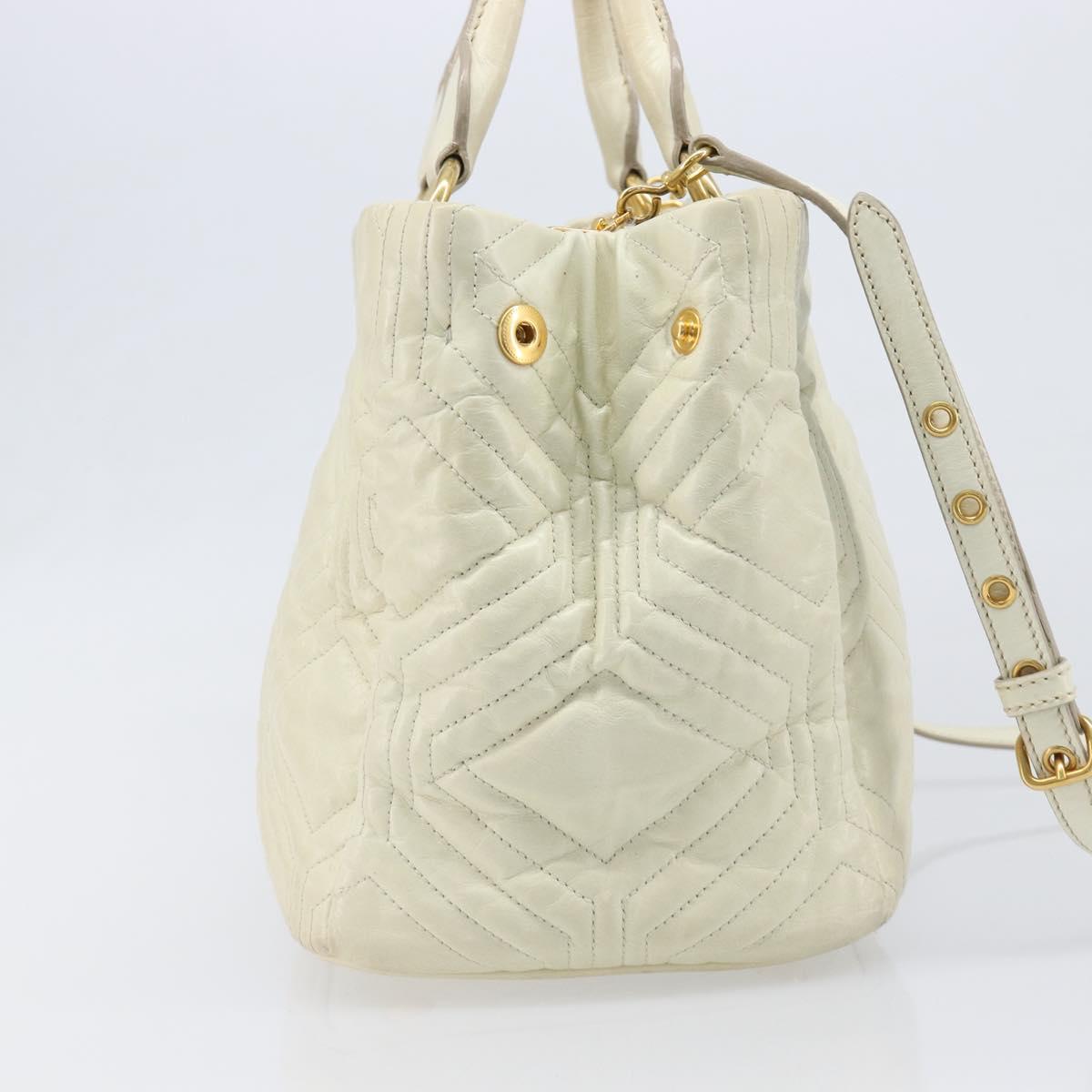 Miu Miu Vitter Shine Hand Bag Leather 2way Beige Gold Tone Auth 199350