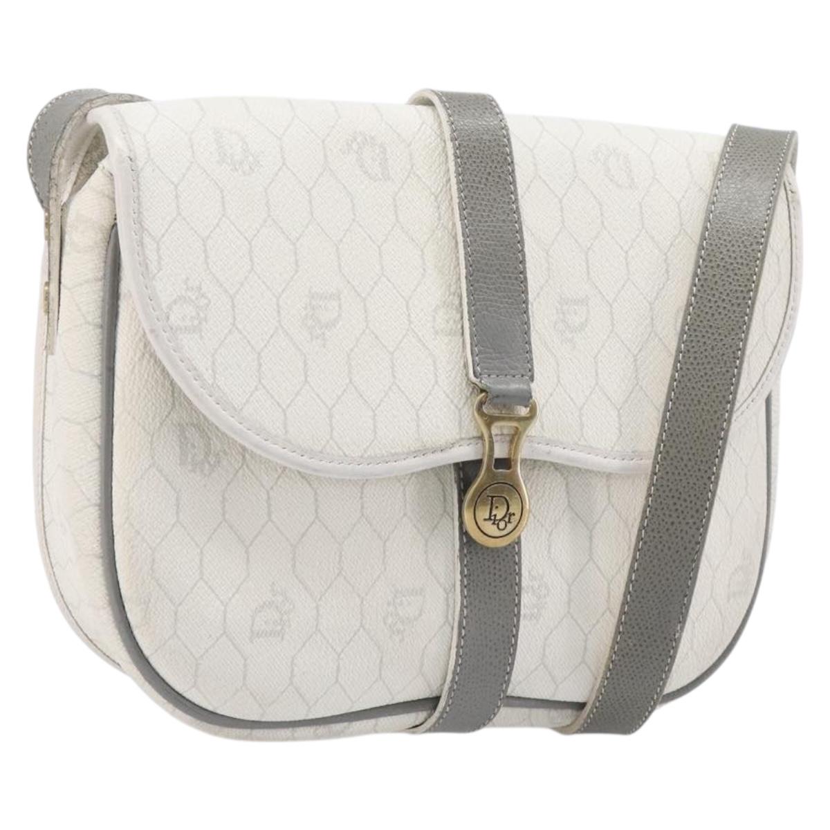 Christian Dior Honeycomb Shoulder Bag PVC Leather White Gold Tone Auth 199351