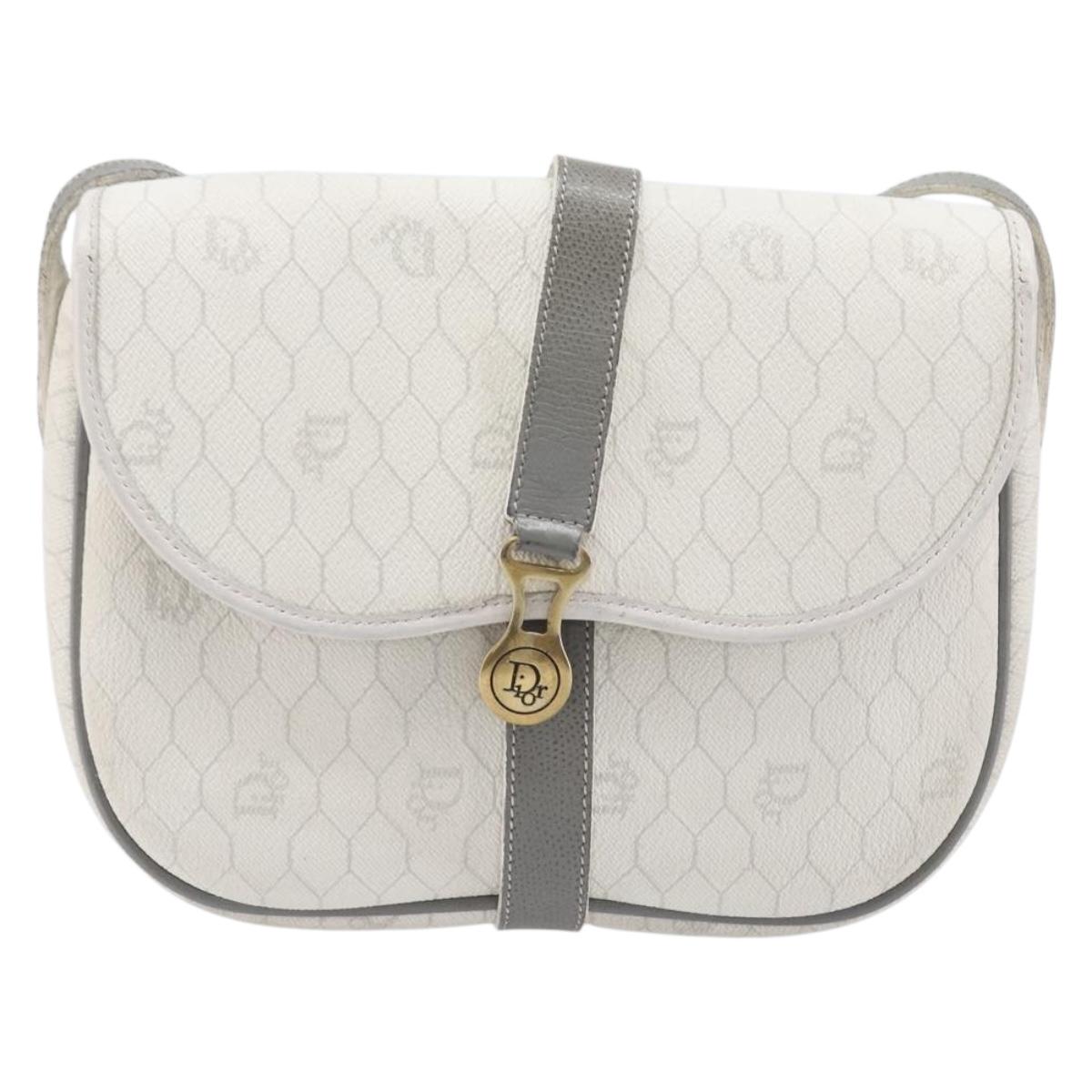 Christian Dior Honeycomb Shoulder Bag PVC Leather White Gold Tone Auth 199351