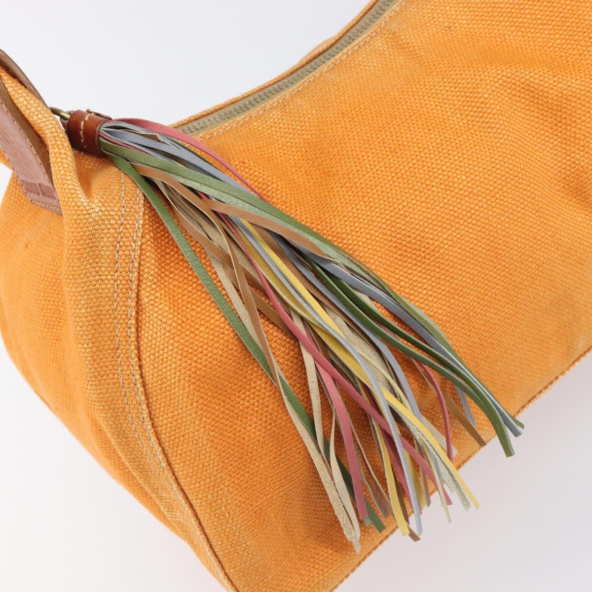 Miu Miu Shoulder Bag Canvas Orange Gold Tone Auth 199352