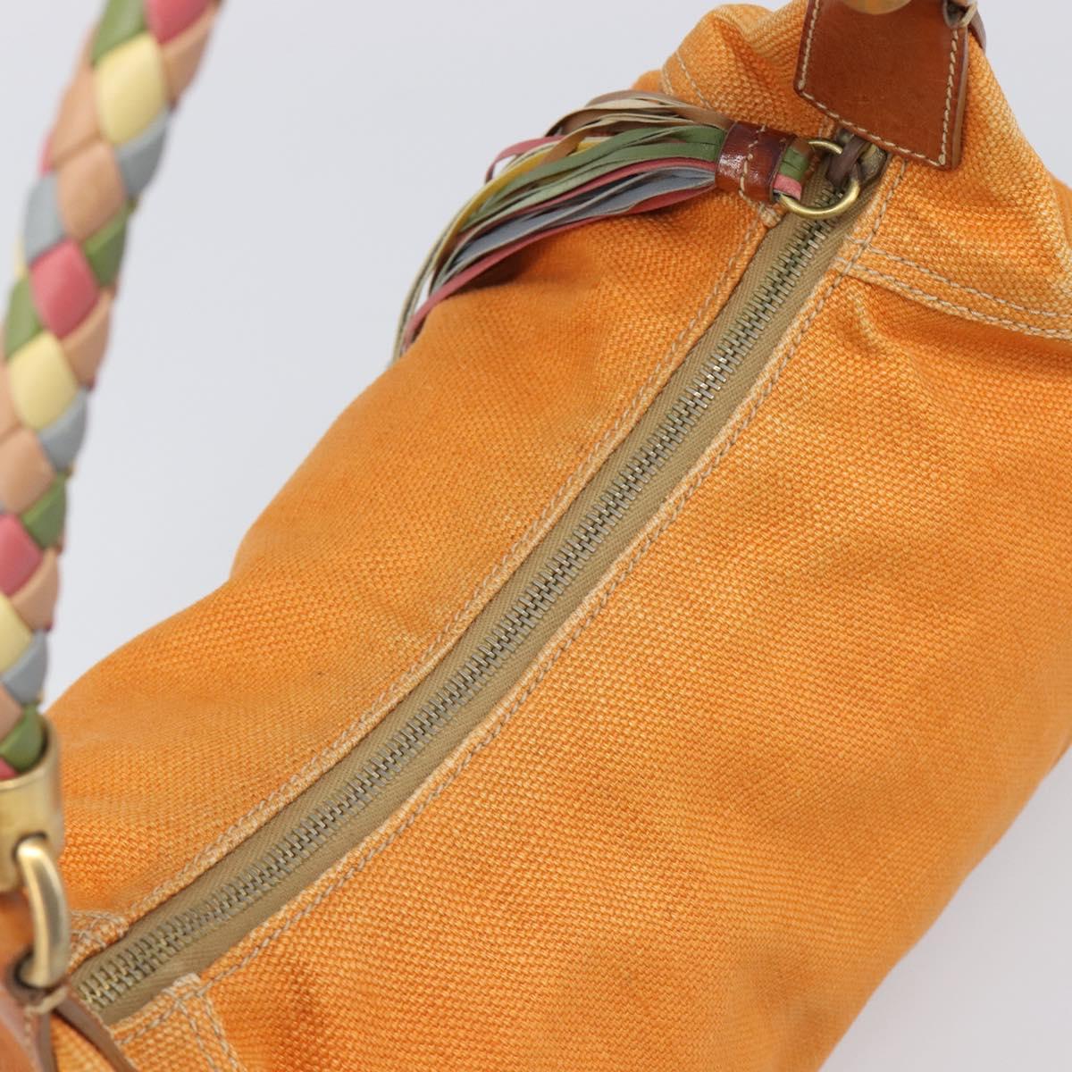 Miu Miu Shoulder Bag Canvas Orange Gold Tone Auth 199352