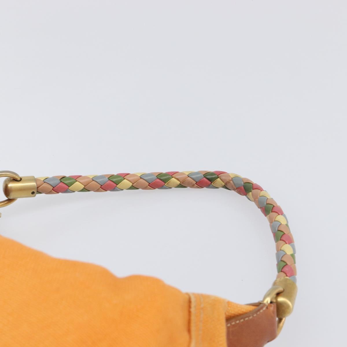 Miu Miu Shoulder Bag Canvas Orange Gold Tone Auth 199352