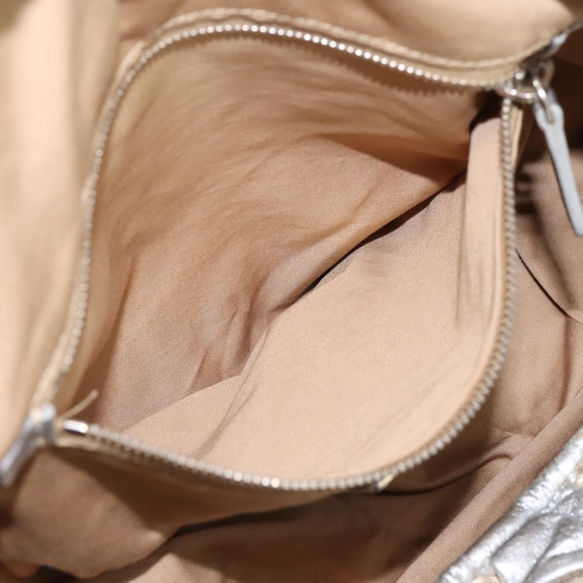 Miu Miu Tote Bag Leather Silver Gold Auth 199356A