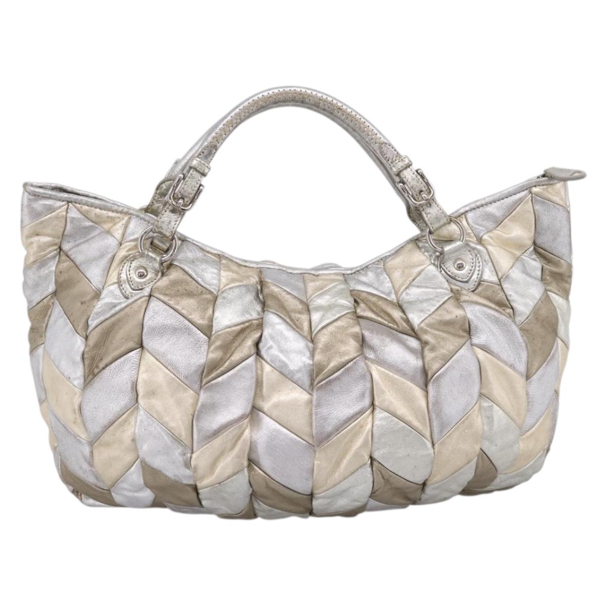 Miu Miu Tote Bag Leather Silver Gold Auth 199356A