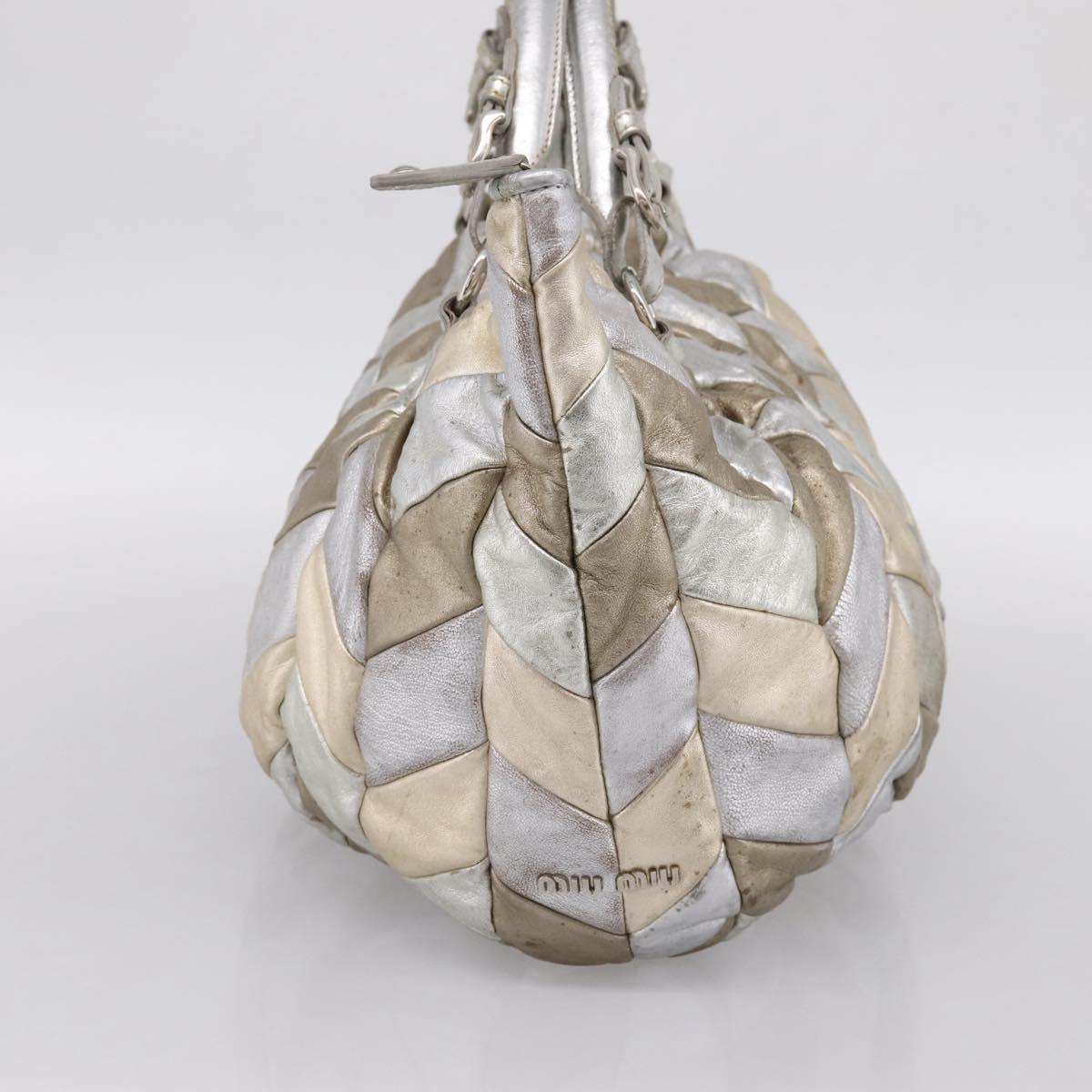 Miu Miu Tote Bag Leather Silver Gold Auth 199356A