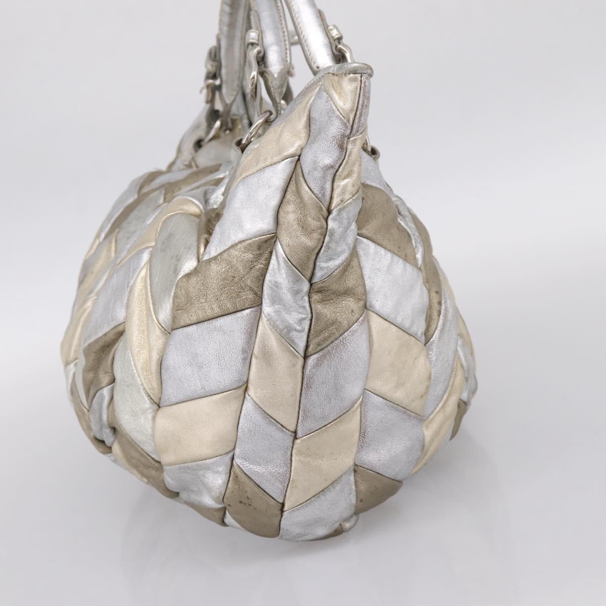 Miu Miu Tote Bag Leather Silver Gold Auth 199356A