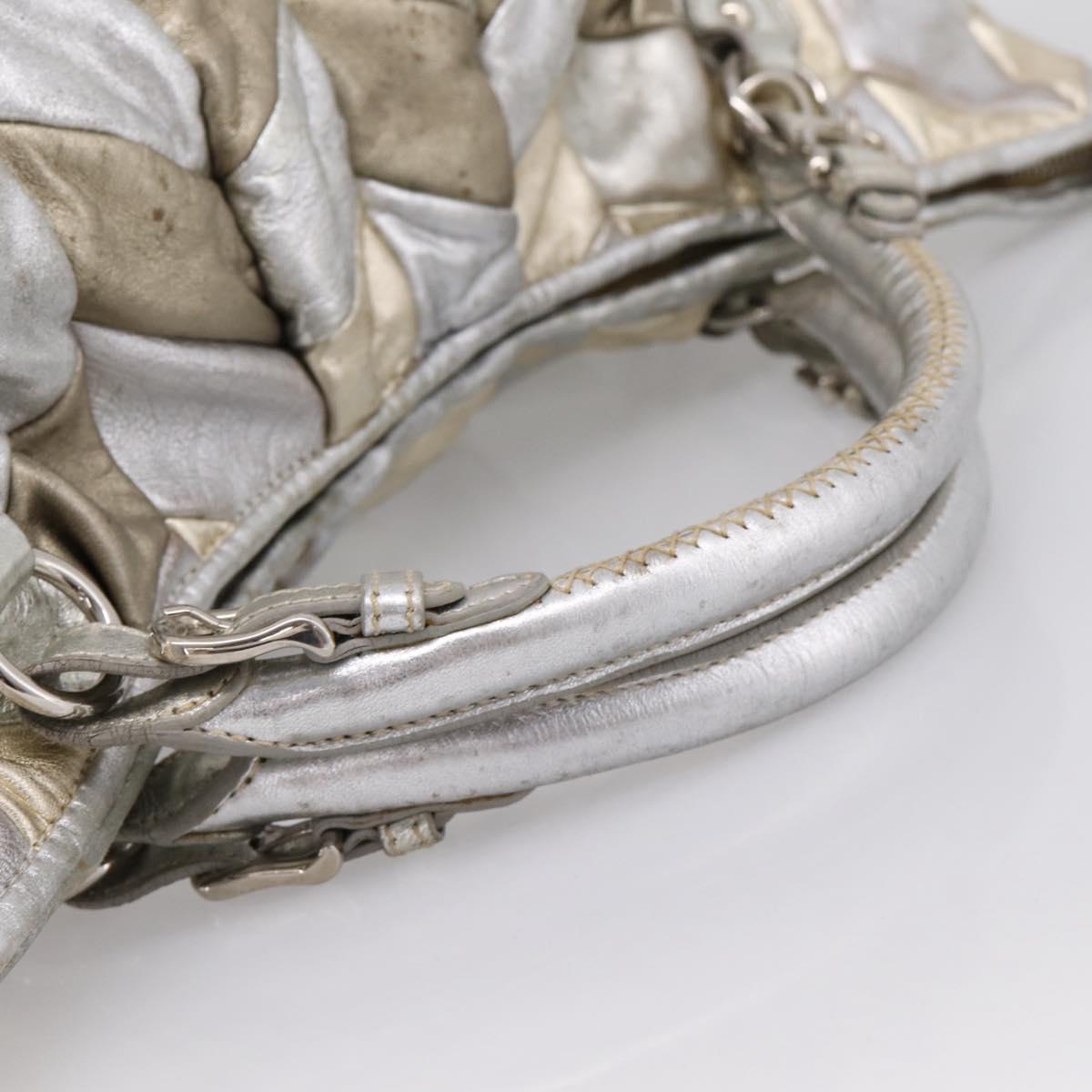 Miu Miu Tote Bag Leather Silver Gold Auth 199356A