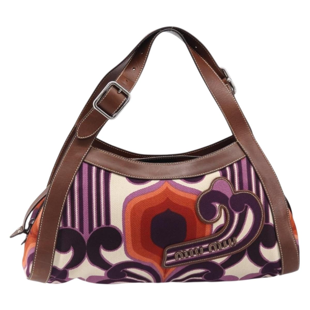 Miu Miu Hand Bag Canvas Purple Brown Auth 199357A