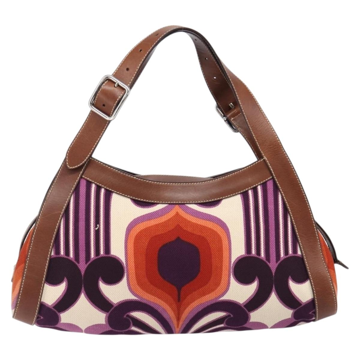 Miu Miu Hand Bag Canvas Purple Brown Auth 199357A