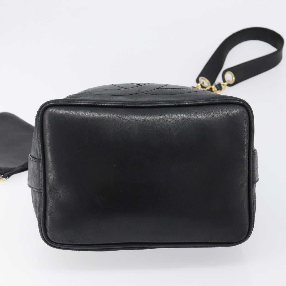 CHANEL Drawstring Chain Shoulder Bag Lamb Skin Black Gold Tone CC Auth 199358V