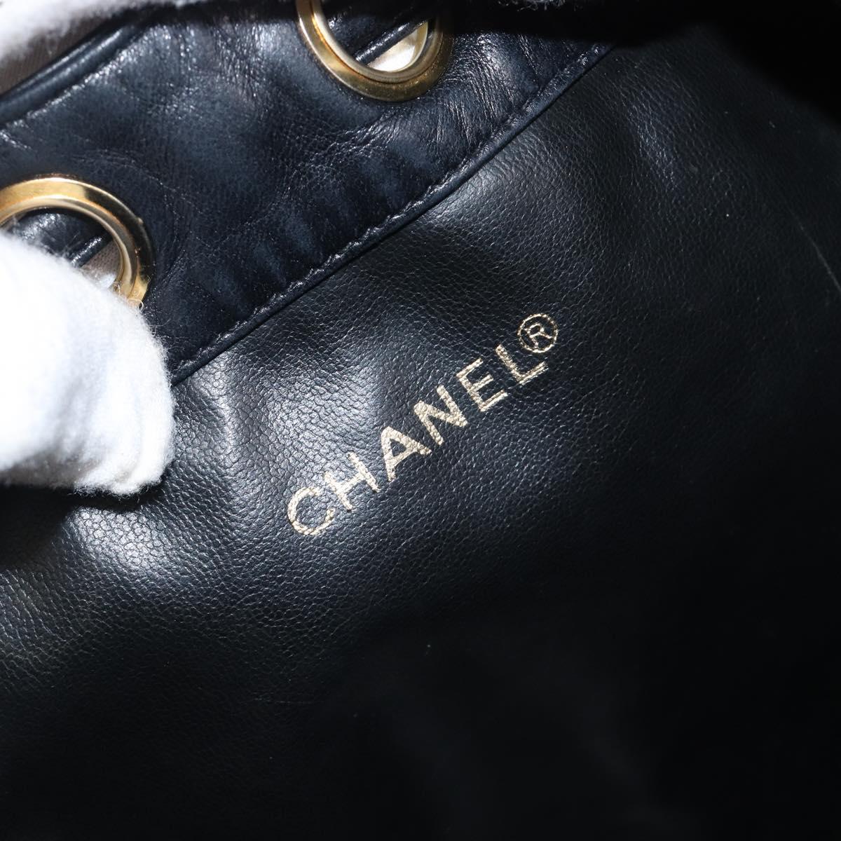 CHANEL Drawstring Chain Shoulder Bag Lamb Skin Black Gold Tone CC Auth 199358V