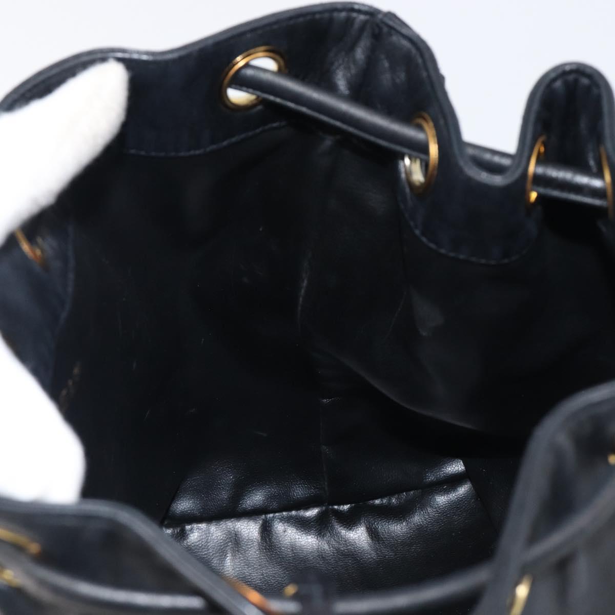 CHANEL Drawstring Chain Shoulder Bag Lamb Skin Black Gold Tone CC Auth 199358V