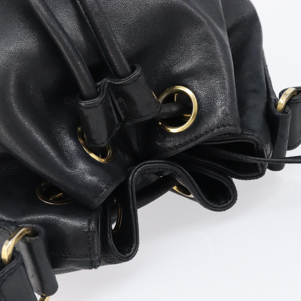 CHANEL Drawstring Chain Shoulder Bag Lamb Skin Black Gold Tone CC Auth 199358V