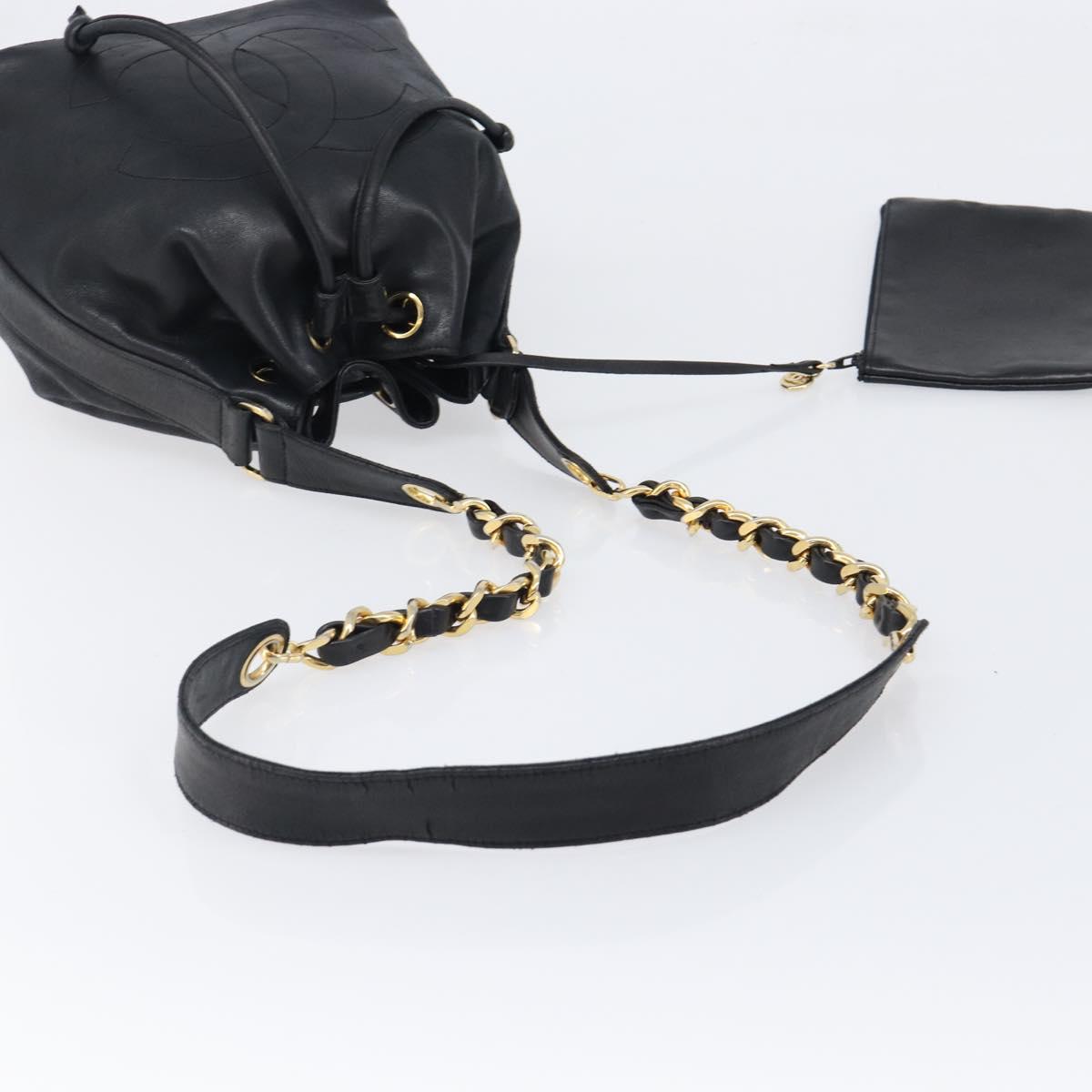CHANEL Drawstring Chain Shoulder Bag Lamb Skin Black Gold Tone CC Auth 199358V