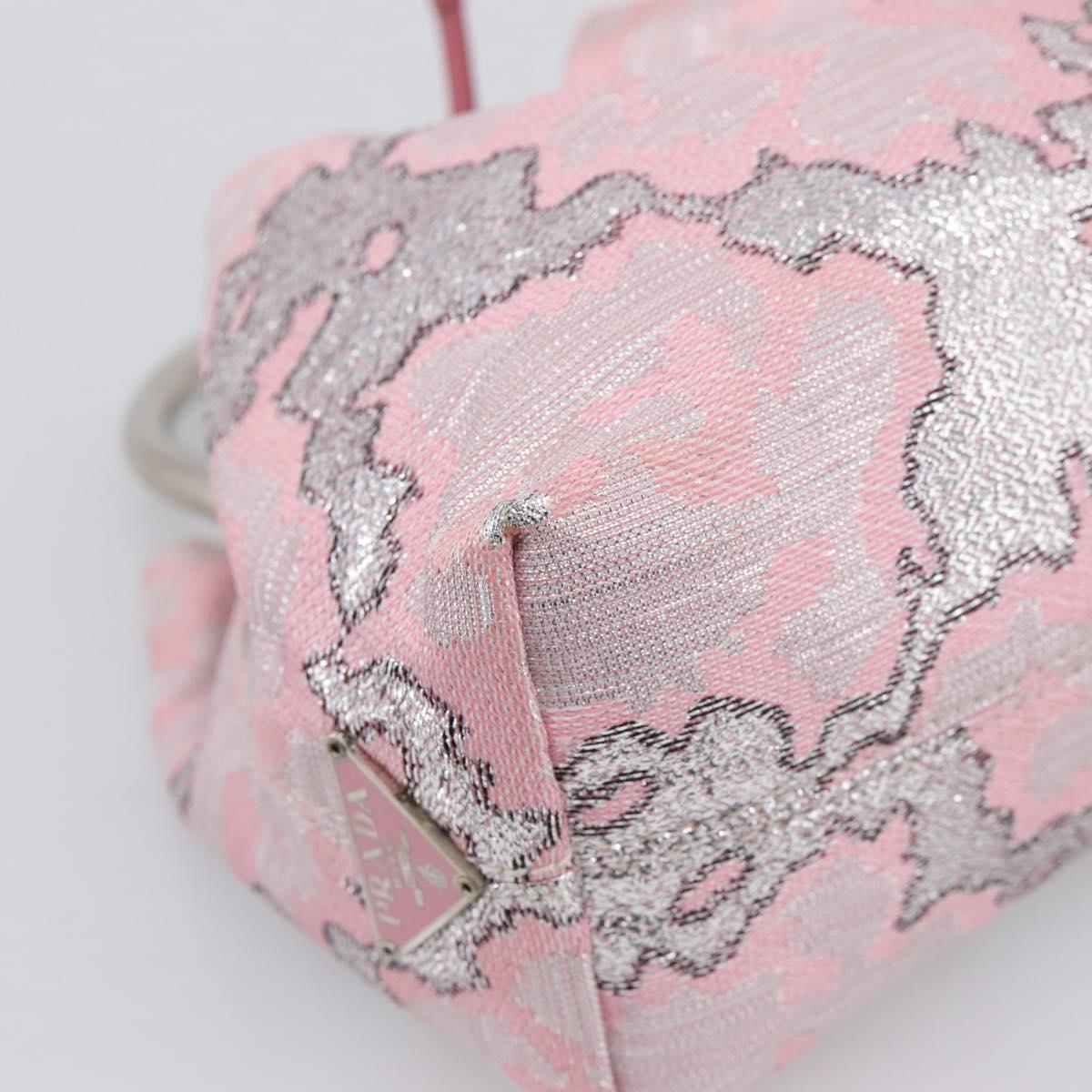 PRADA Brocade Hand Pouch Silk Pink Silver Auth 199363SAM