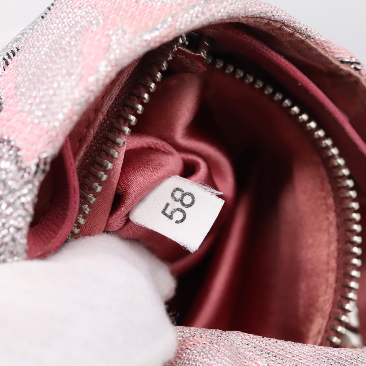 PRADA Brocade Hand Pouch Silk Pink Silver Auth 199363SAM