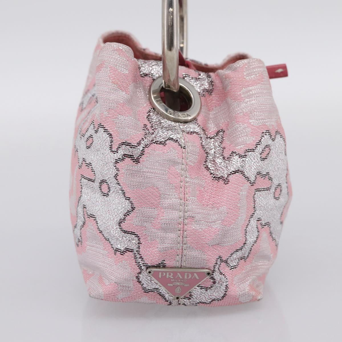 PRADA Brocade Hand Pouch Silk Pink Silver Auth 199363SAM