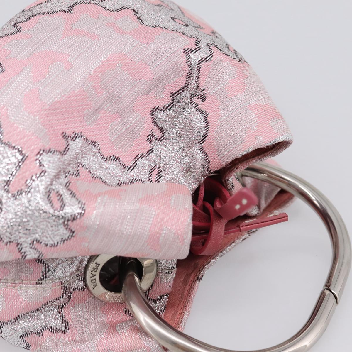 PRADA Brocade Hand Pouch Silk Pink Silver Auth 199363SAM