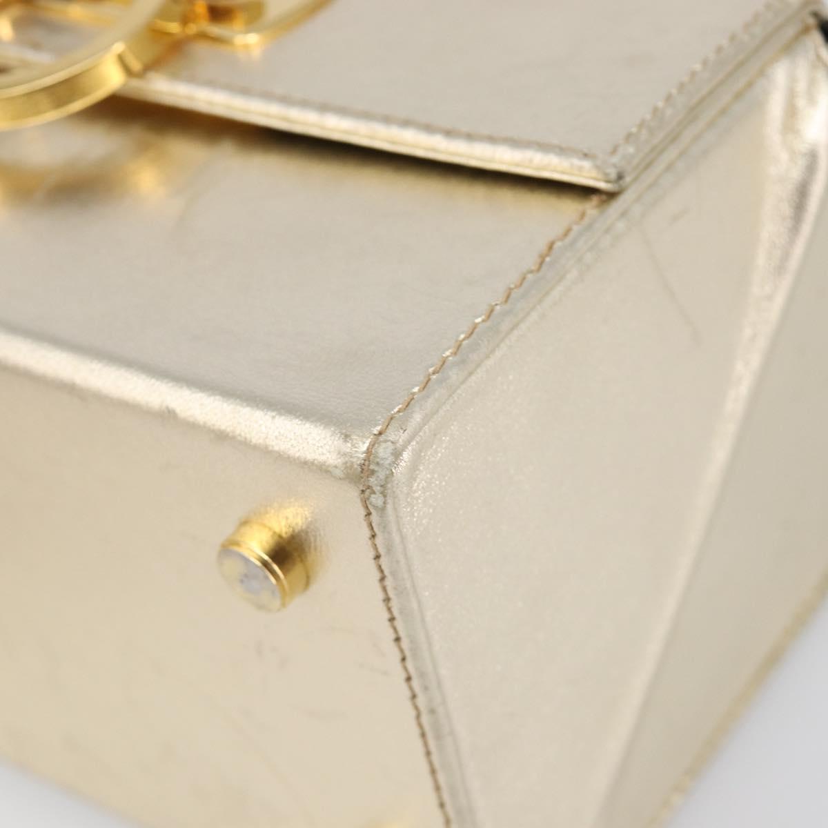 Salvatore Ferragamo Gancini Vanity Hand Bag Leather Gold Auth 199364A