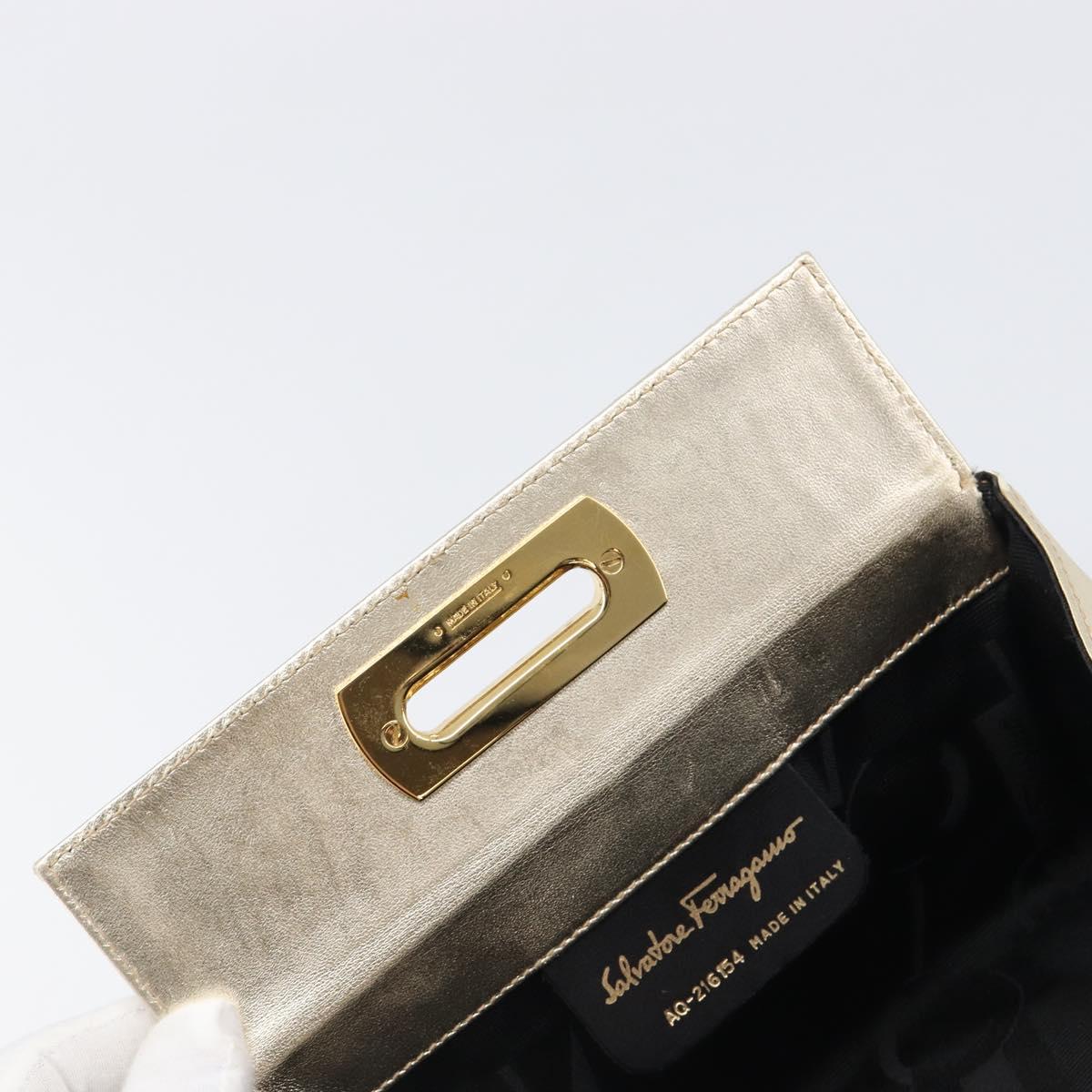 Salvatore Ferragamo Gancini Vanity Hand Bag Leather Gold Auth 199364A