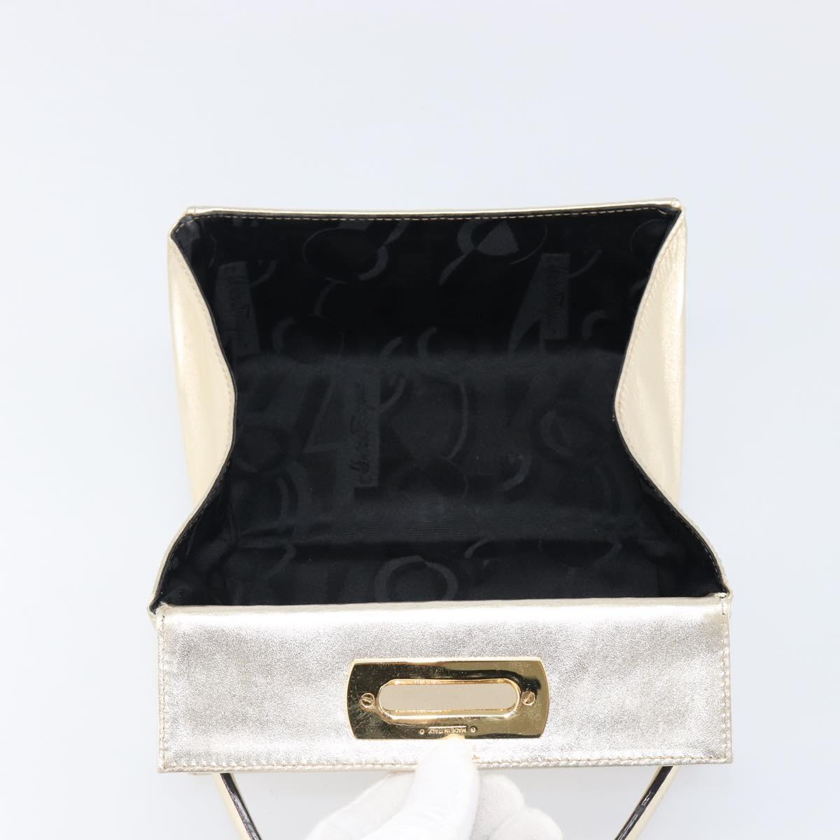 Salvatore Ferragamo Gancini Vanity Hand Bag Leather Gold Auth 199364A
