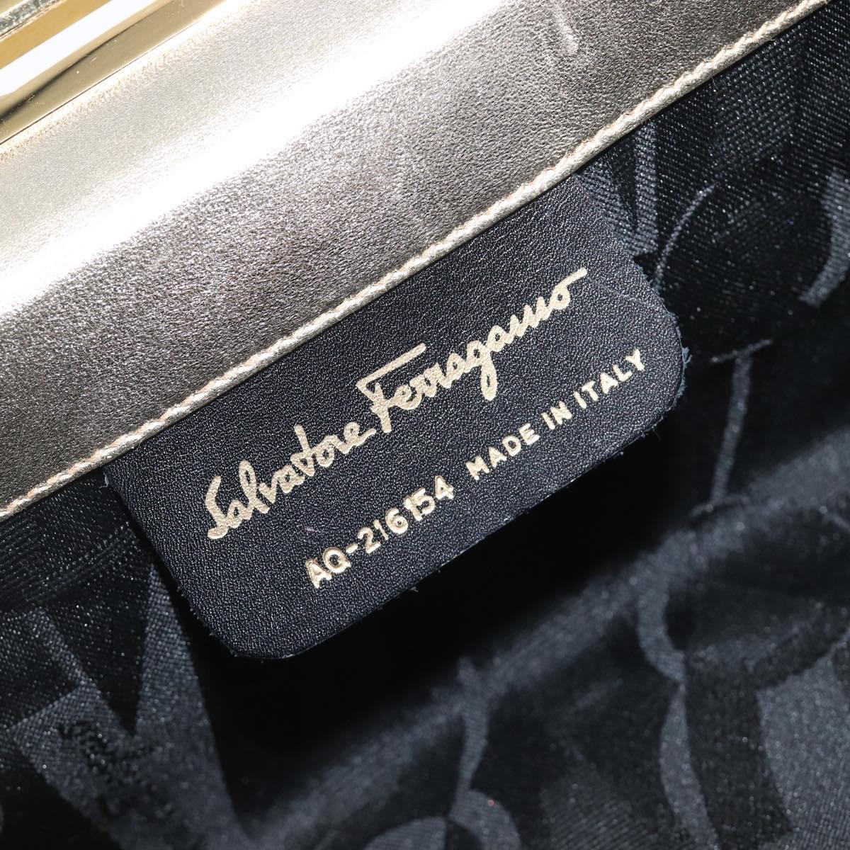 Salvatore Ferragamo Gancini Vanity Hand Bag Leather Gold Auth 199364A
