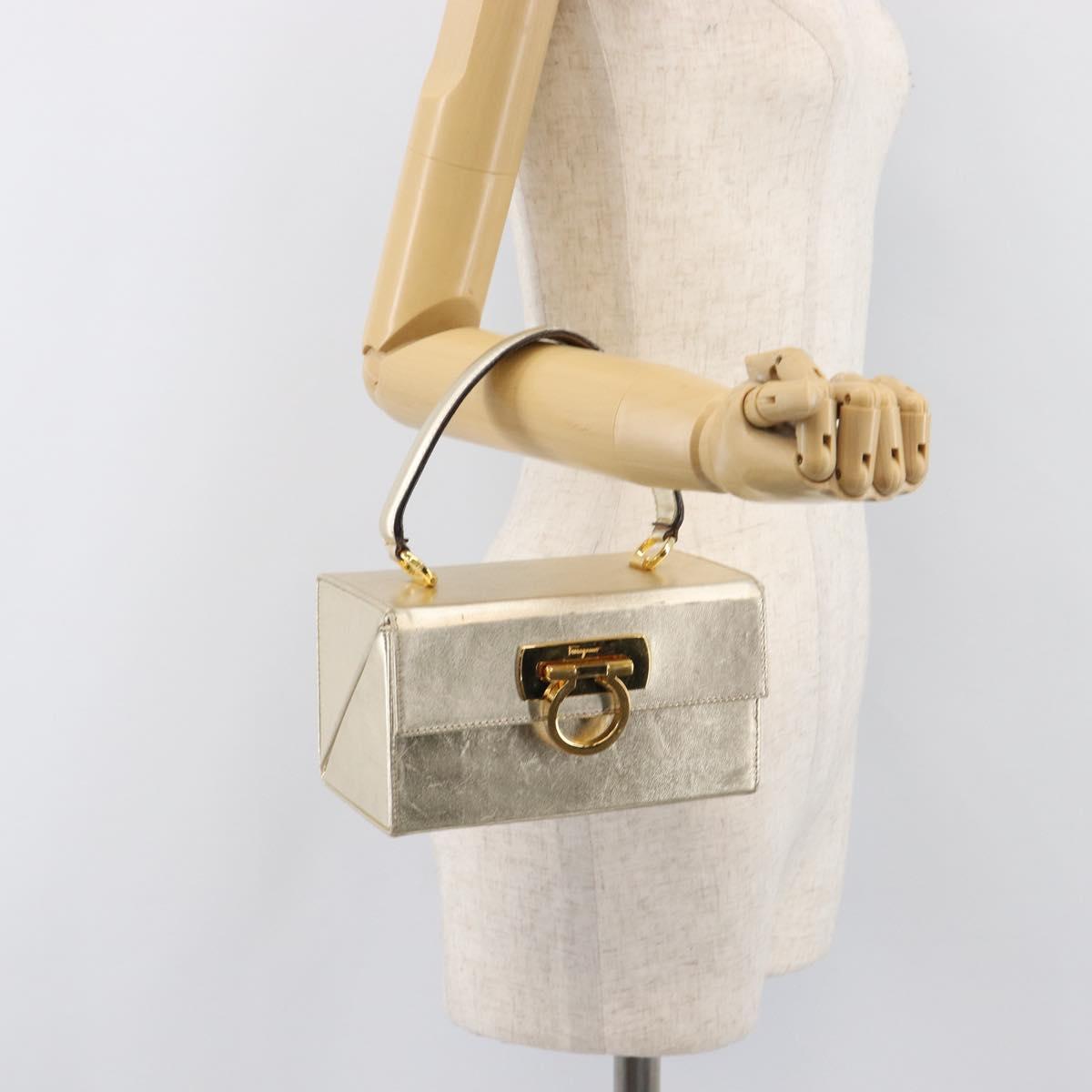 Salvatore Ferragamo Gancini Vanity Hand Bag Leather Gold Auth 199364A