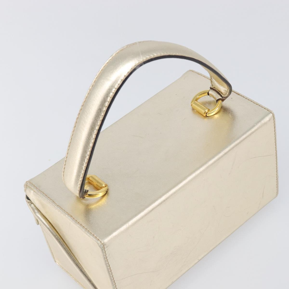 Salvatore Ferragamo Gancini Vanity Hand Bag Leather Gold Auth 199364A