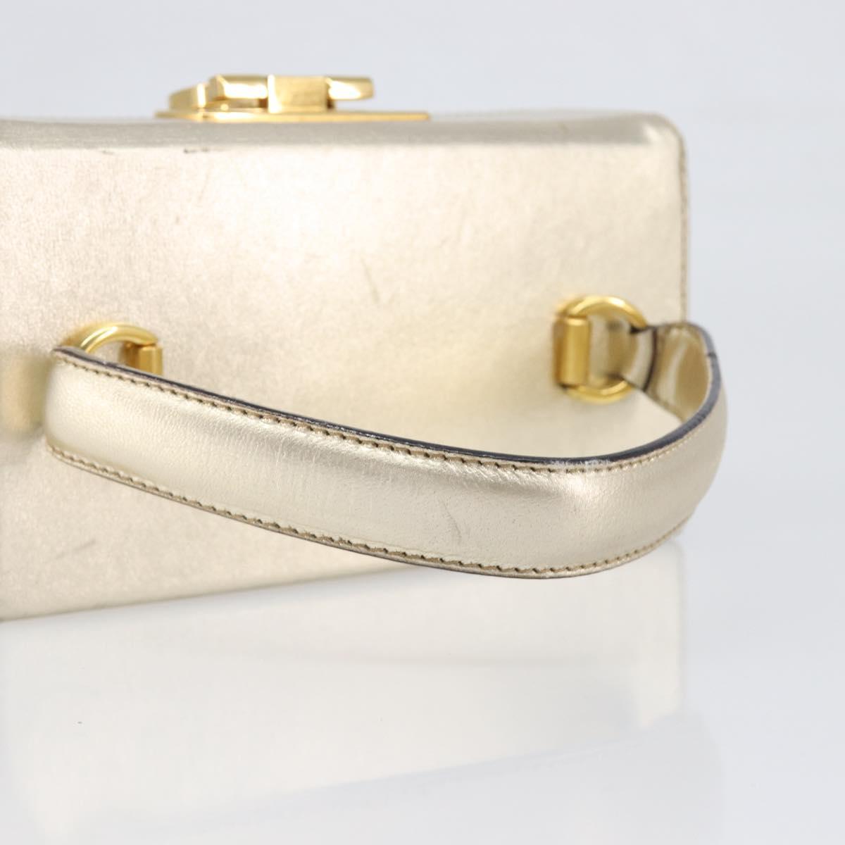 Salvatore Ferragamo Gancini Vanity Hand Bag Leather Gold Auth 199364A