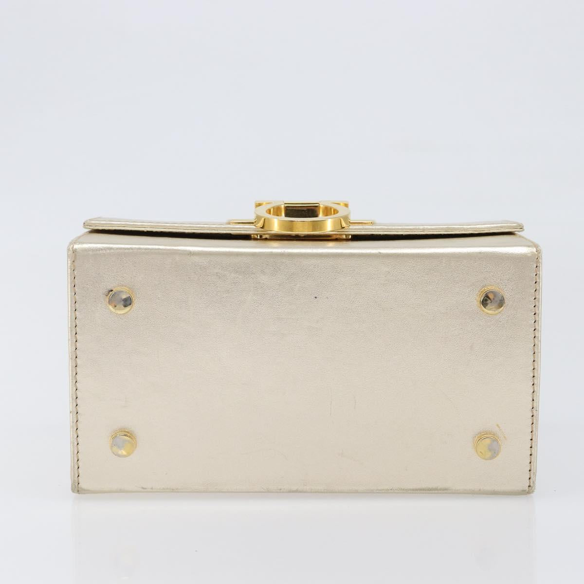 Salvatore Ferragamo Gancini Vanity Hand Bag Leather Gold Auth 199364A
