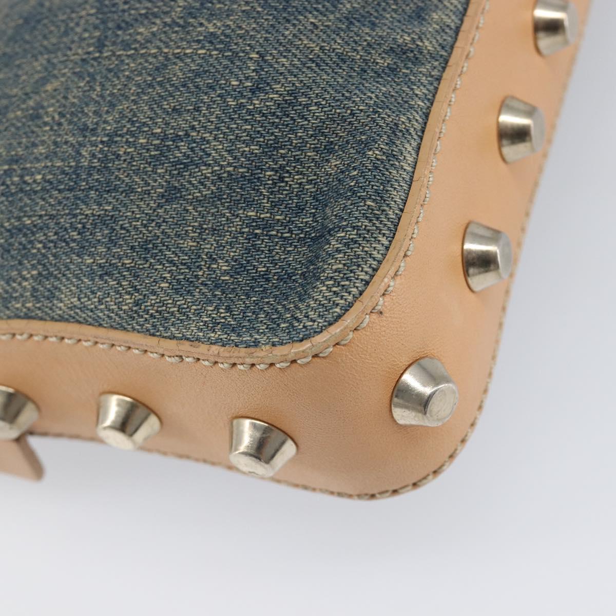 FENDI Studs Hand Bag Denim Blue Beige 8BR042 Auth 199365A