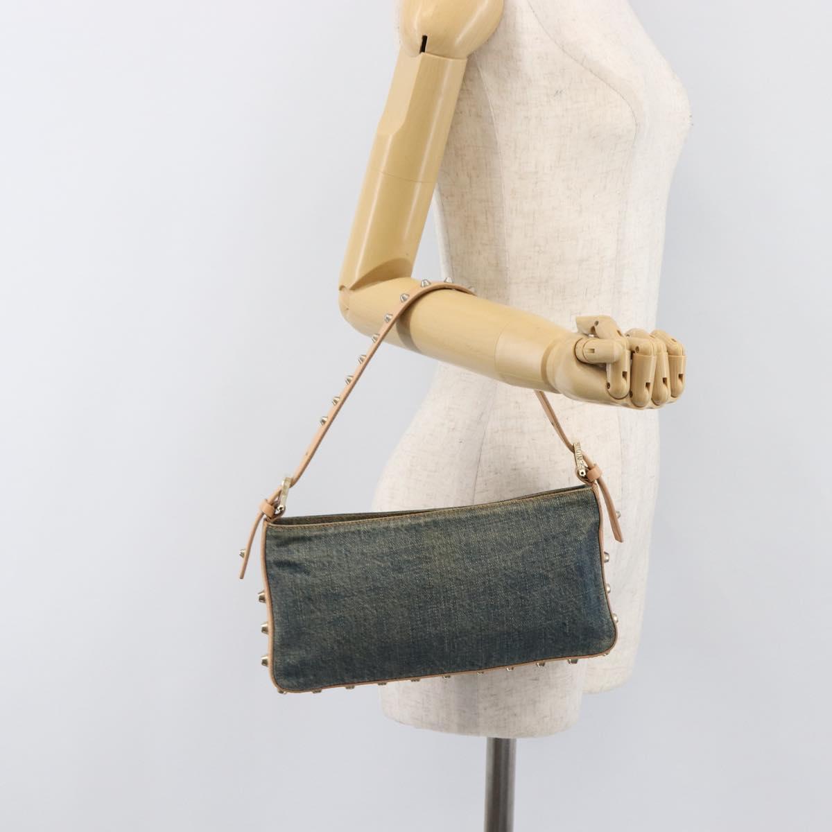 FENDI Studs Hand Bag Denim Blue Beige 8BR042 Auth 199365A