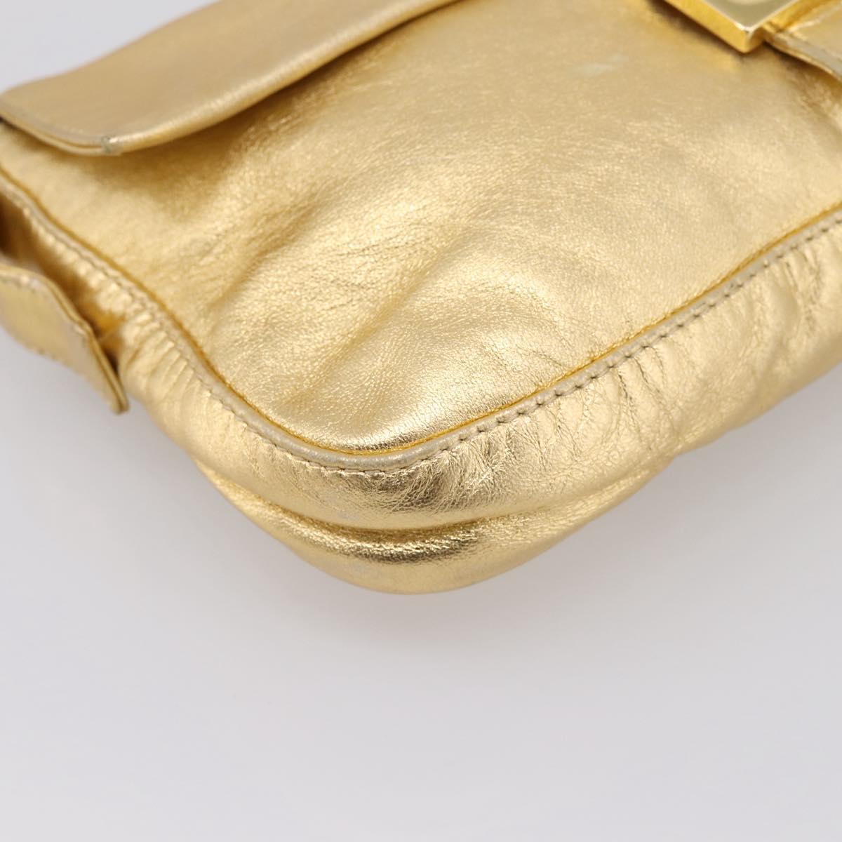 FENDI Mamma Baguette Shoulder Bag Leather Gold Silver Auth 199367A