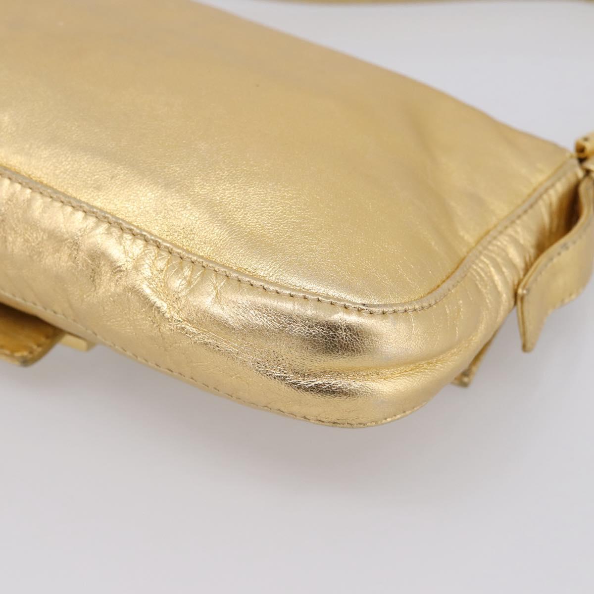 FENDI Mamma Baguette Shoulder Bag Leather Gold Silver Auth 199367A