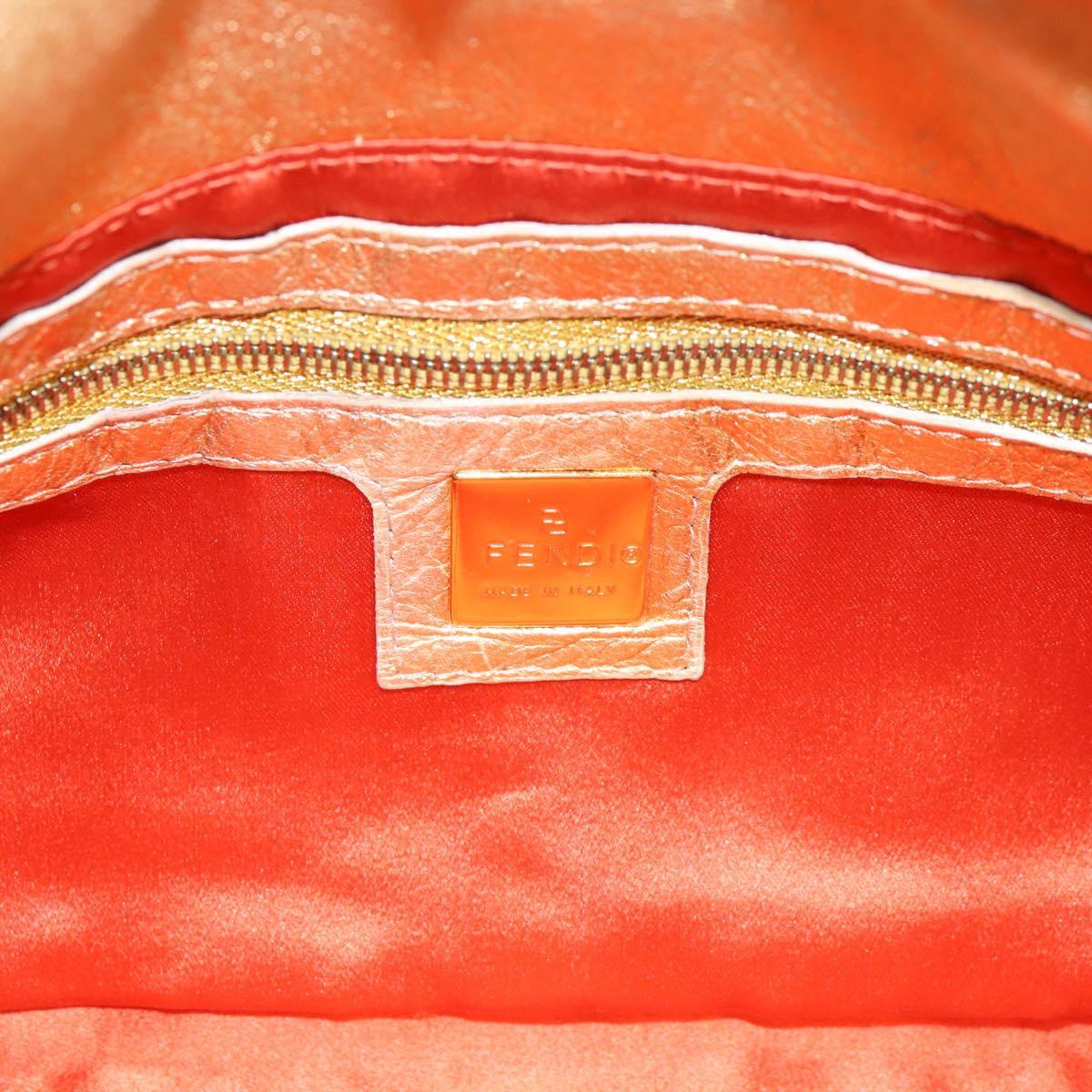 FENDI Mamma Baguette Shoulder Bag Leather Gold Silver Auth 199367A