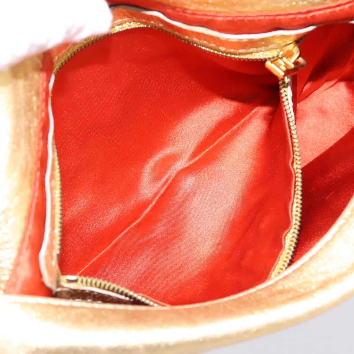 FENDI Mamma Baguette Shoulder Bag Leather Gold Silver Auth 199367A