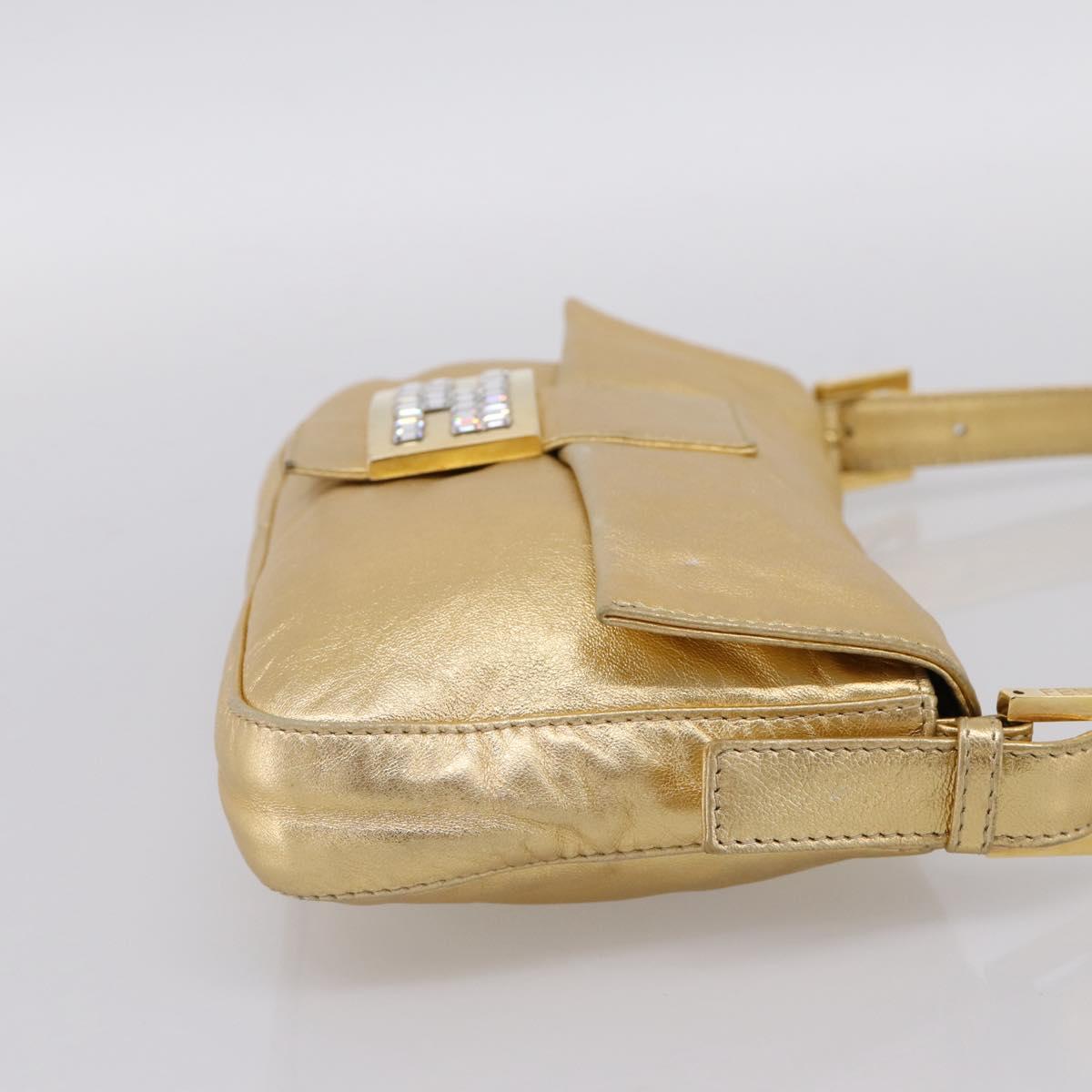 FENDI Mamma Baguette Shoulder Bag Leather Gold Silver Auth 199367A