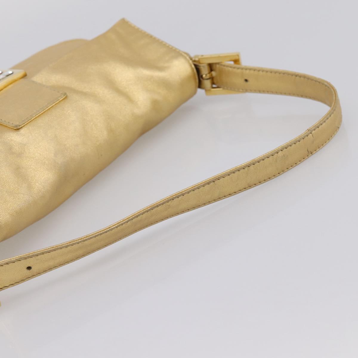 FENDI Mamma Baguette Shoulder Bag Leather Gold Silver Auth 199367A