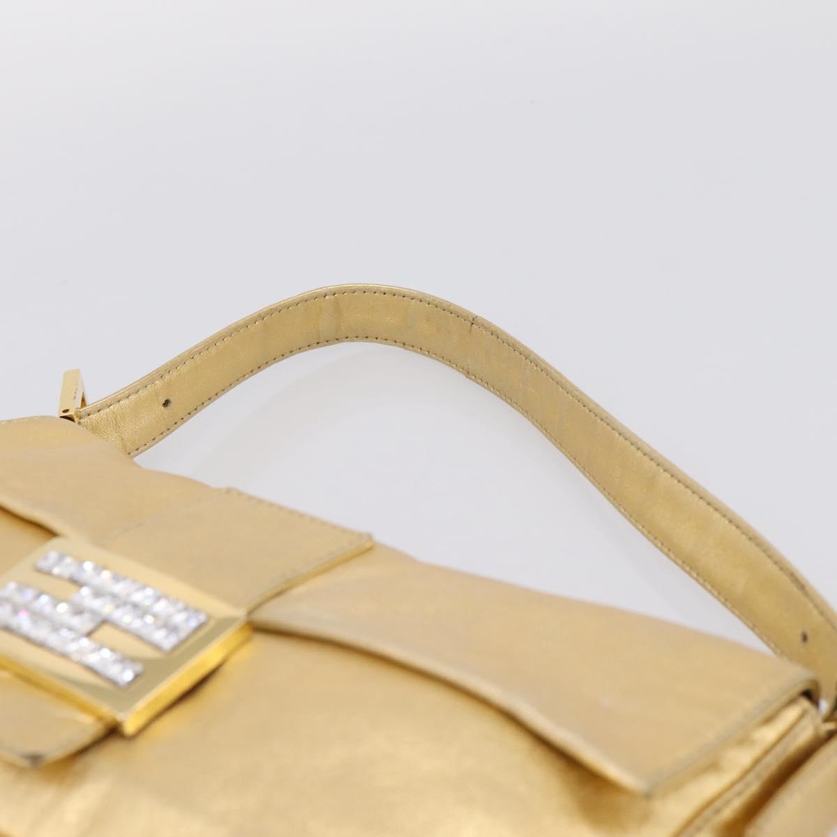 FENDI Mamma Baguette Shoulder Bag Leather Gold Silver Auth 199367A