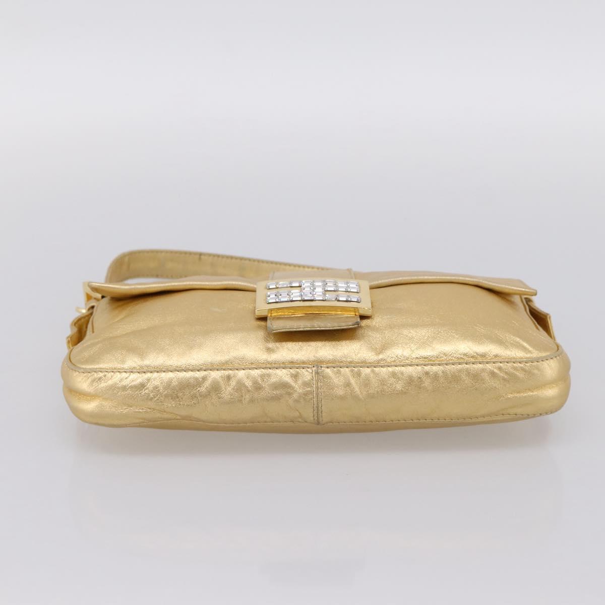 FENDI Mamma Baguette Shoulder Bag Leather Gold Silver Auth 199367A