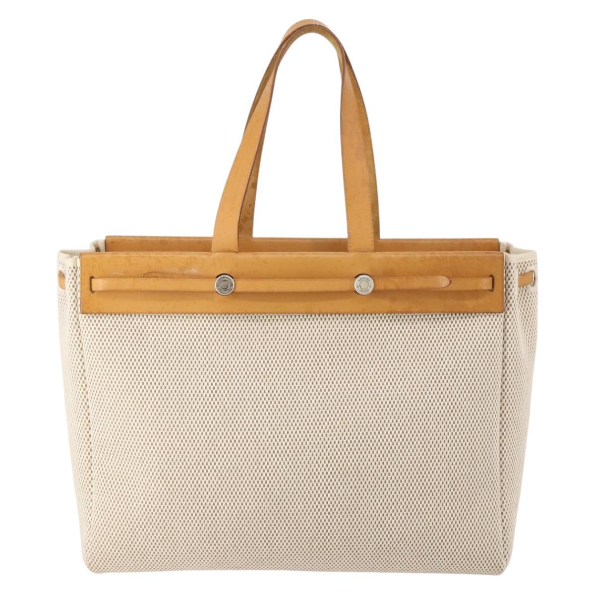 HERMES Herbag Cabas GM Tote Bag Tower Ash Beige Silver Auth 199376A