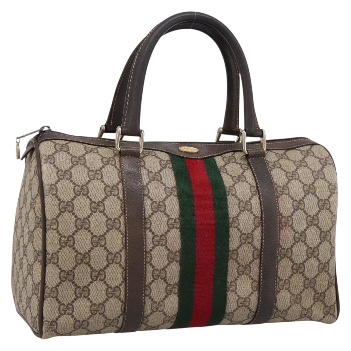 GUCCI GG Supreme Web Sherry Line Boston Bag PVC Beige 10 012 3842 Auth 199377