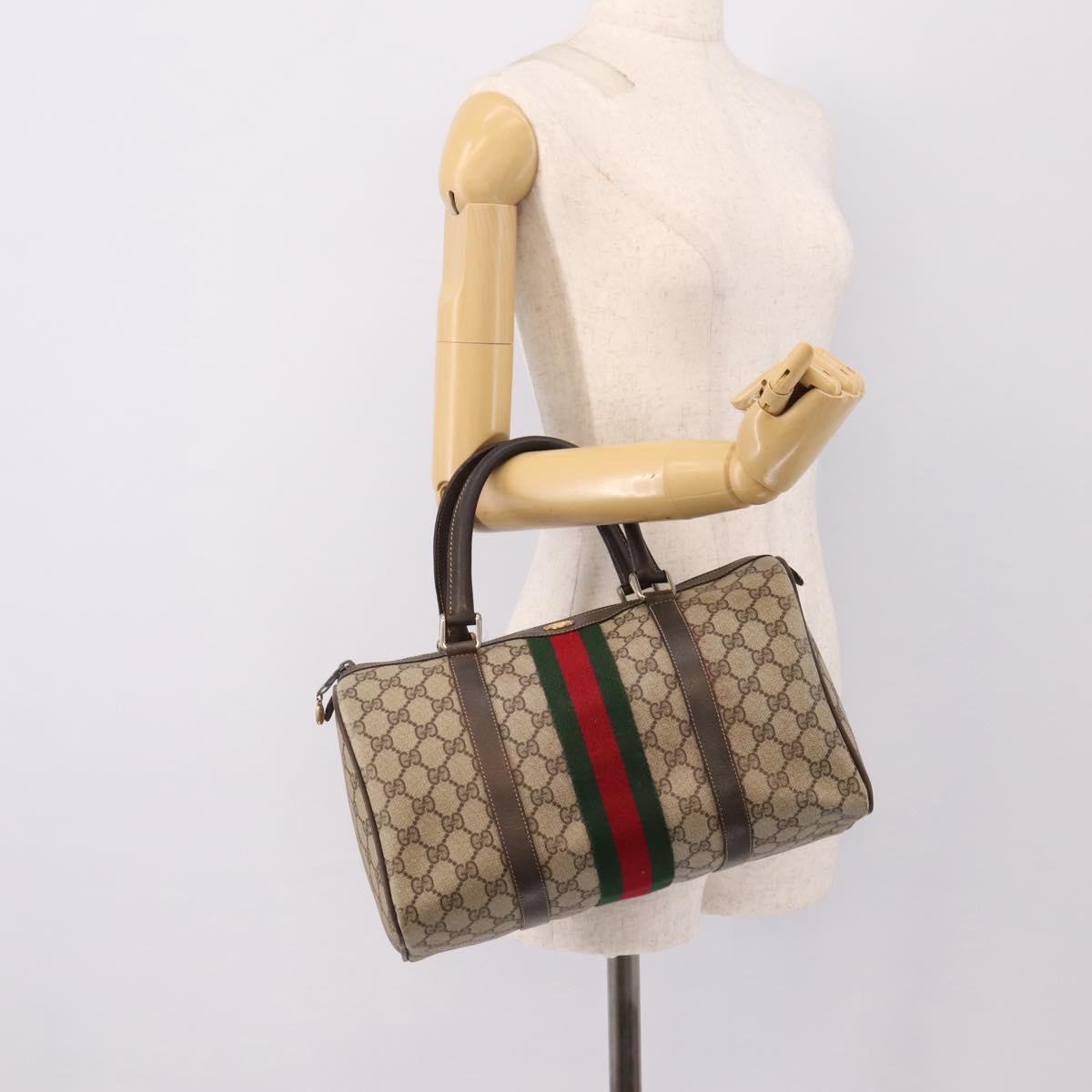 GUCCI GG Supreme Web Sherry Line Boston Bag PVC Beige 10 012 3842 Auth 199377