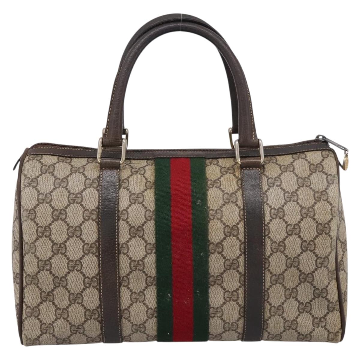 GUCCI GG Supreme Web Sherry Line Boston Bag PVC Beige 10 012 3842 Auth 199377