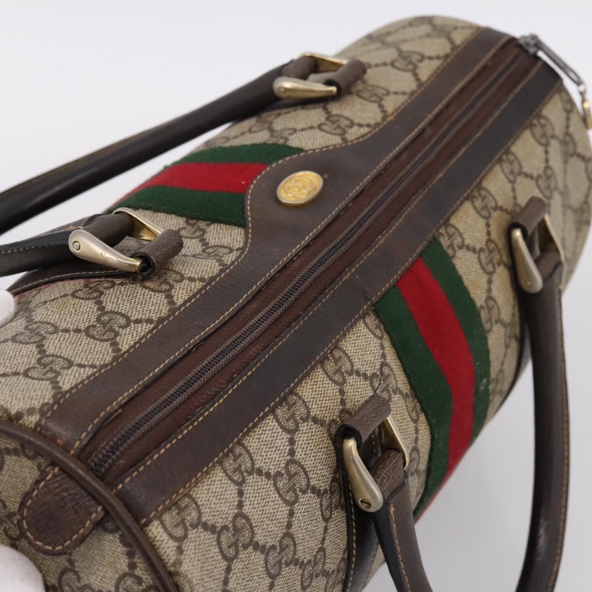 GUCCI GG Supreme Web Sherry Line Boston Bag PVC Beige 10 012 3842 Auth 199377