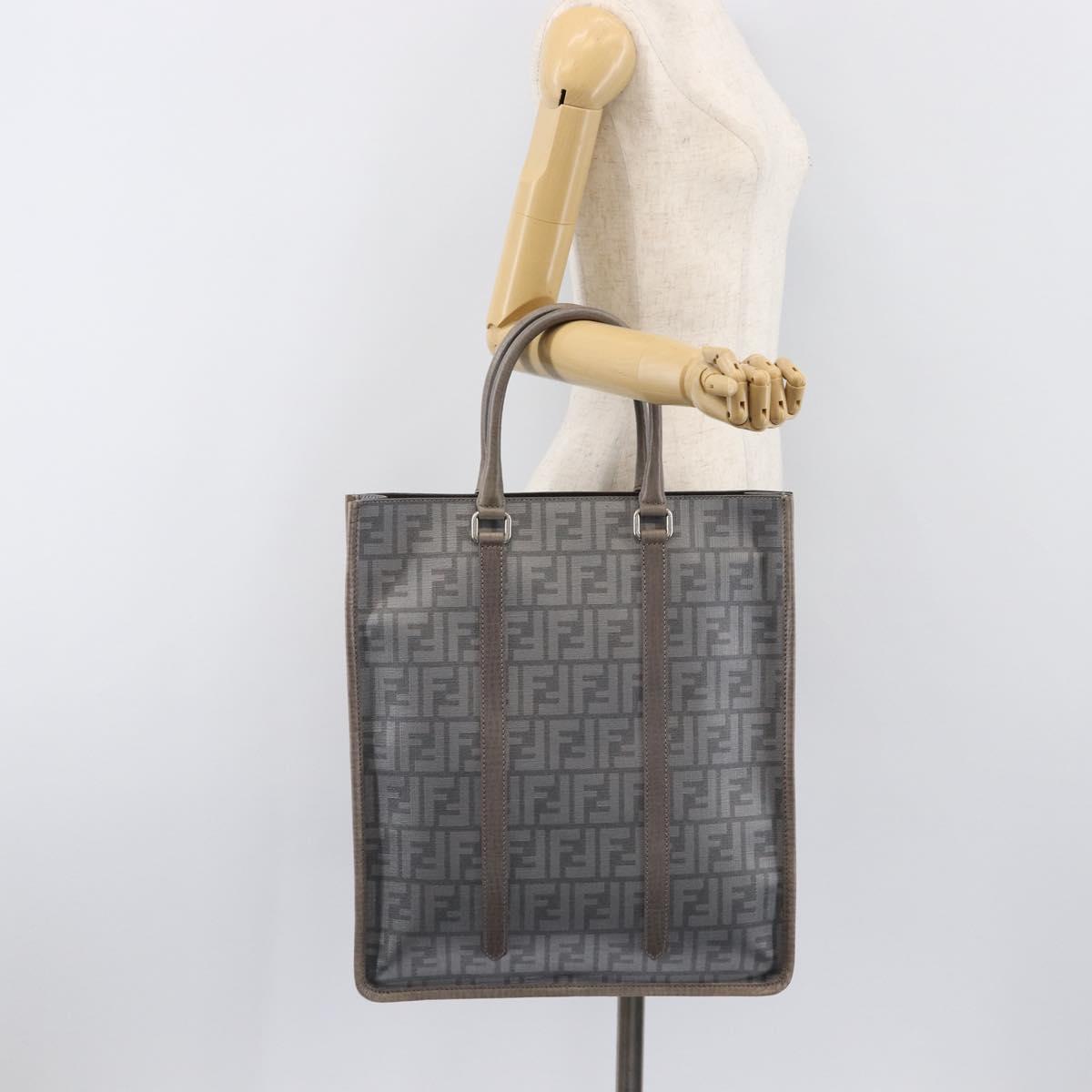 FENDI Zucca Tote Bag PVC Leather Gray Silver 7VA243 Auth 199379V