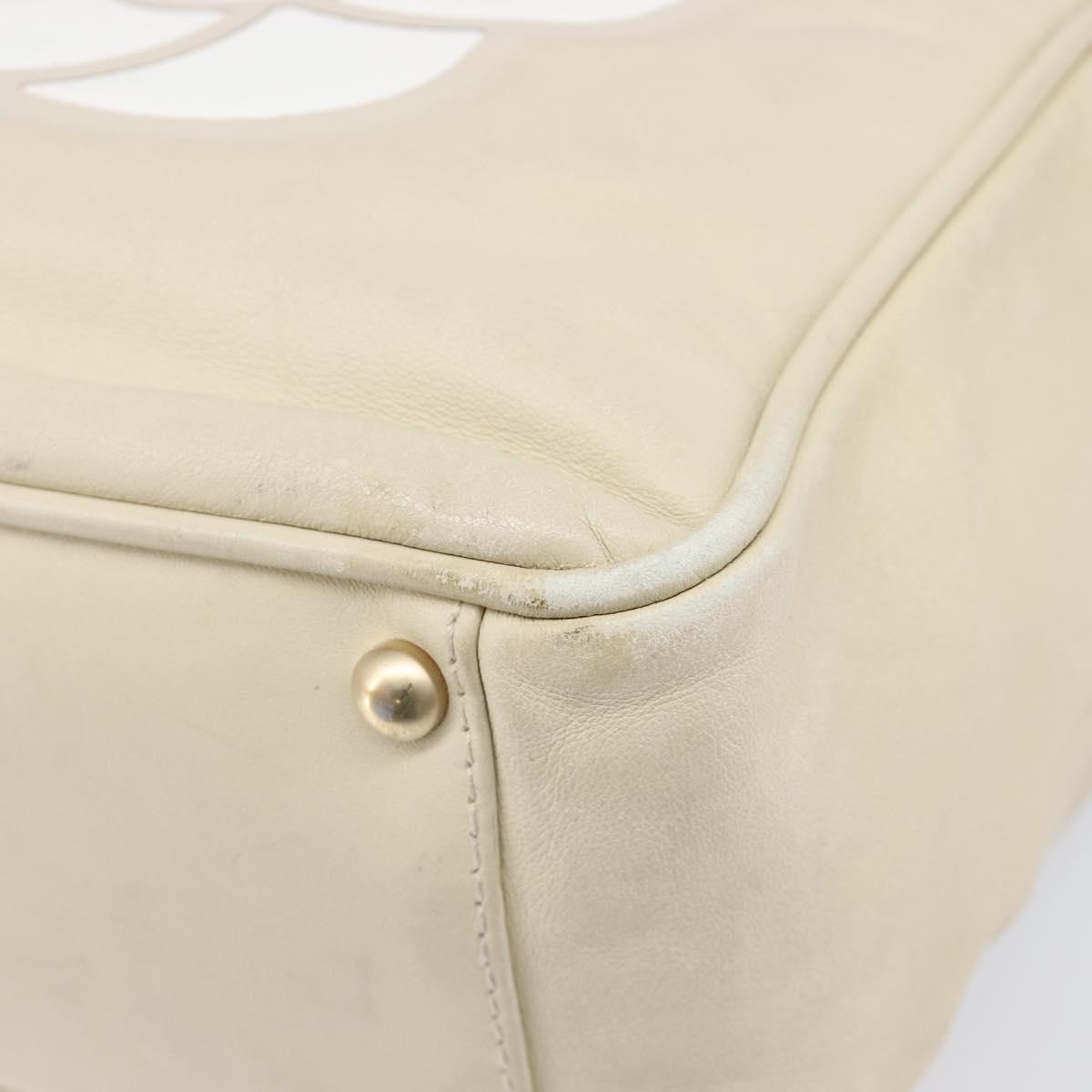 CHANEL Camelia Tote Bag Lamb Skin Beige Gold Tone CC Auth 199382V