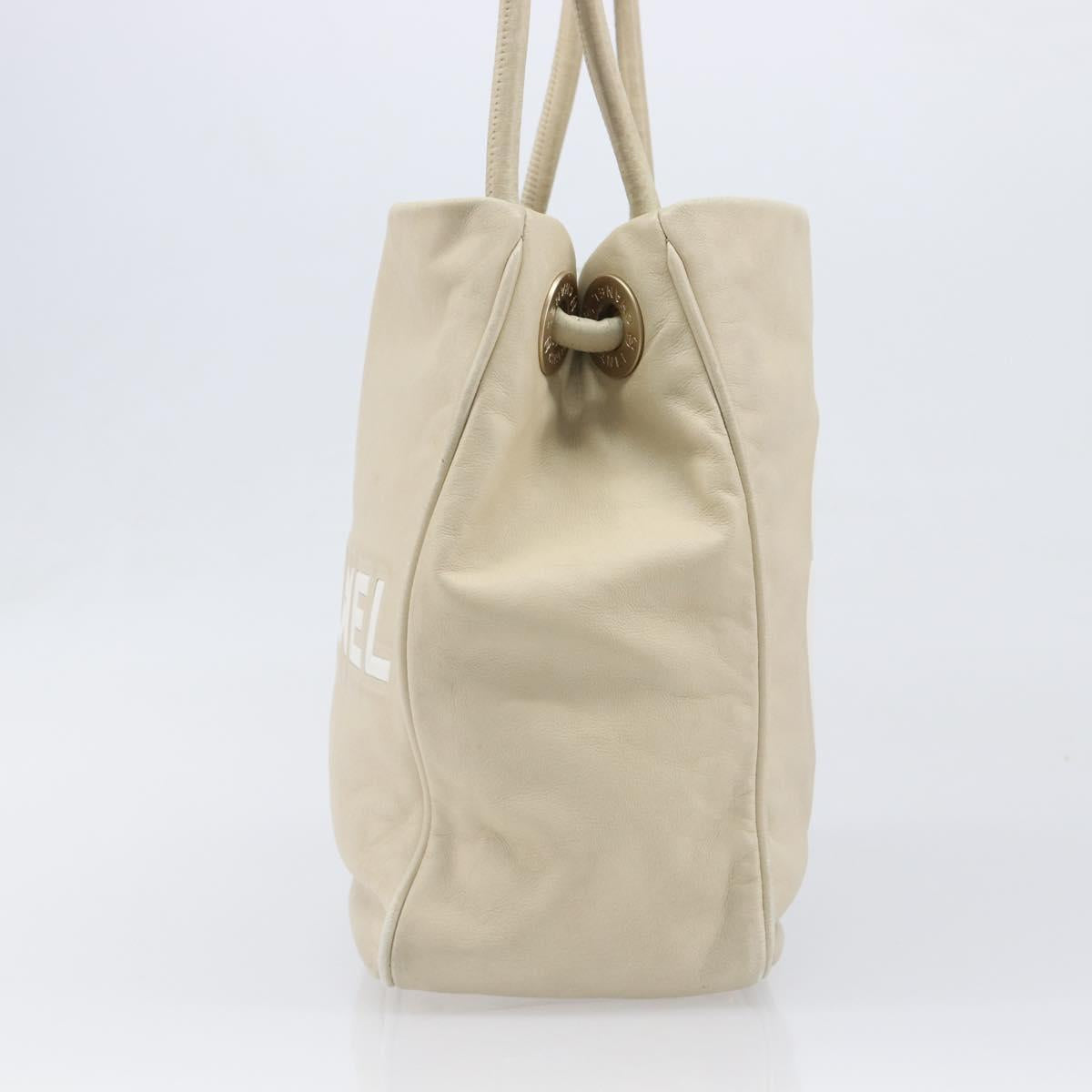 CHANEL Camelia Tote Bag Lamb Skin Beige Gold Tone CC Auth 199382V